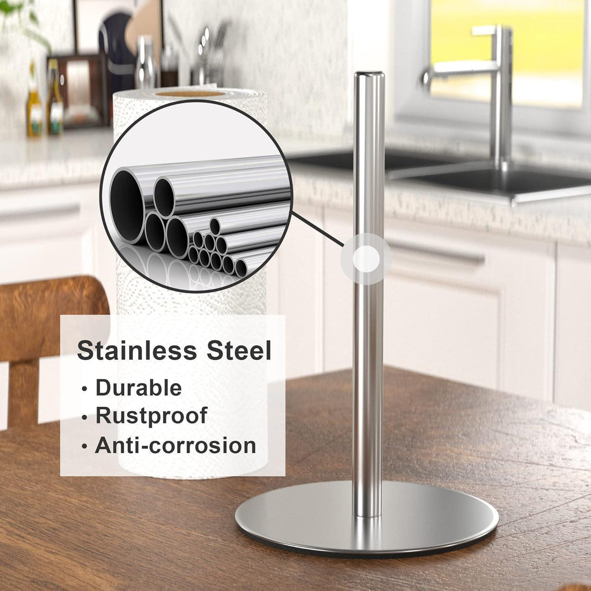 Küchenrollenhalter Edelstahl Silber Stehend mit stabiler Basis