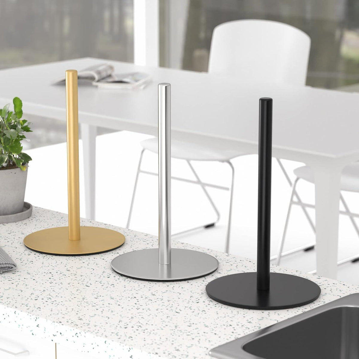 Küchenrollenhalter Edelstahl Silber Stehend mit stabiler Basis