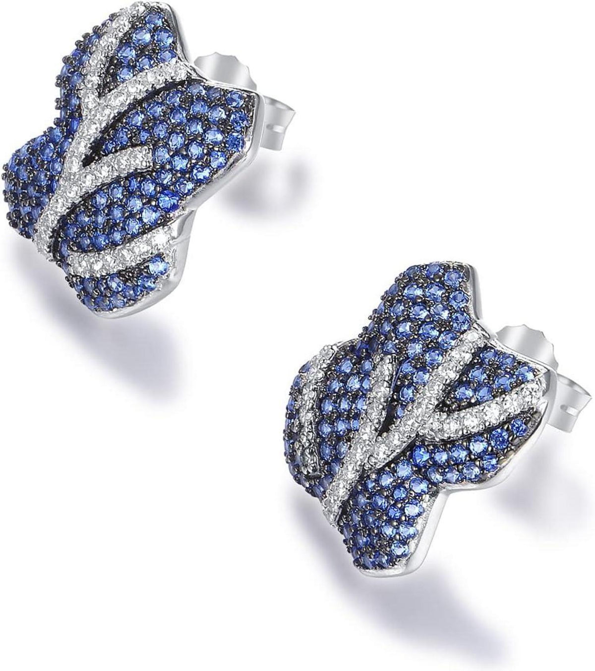 Elegante S925 Silber Damen Ohrstecker mit Zirkon in Blau