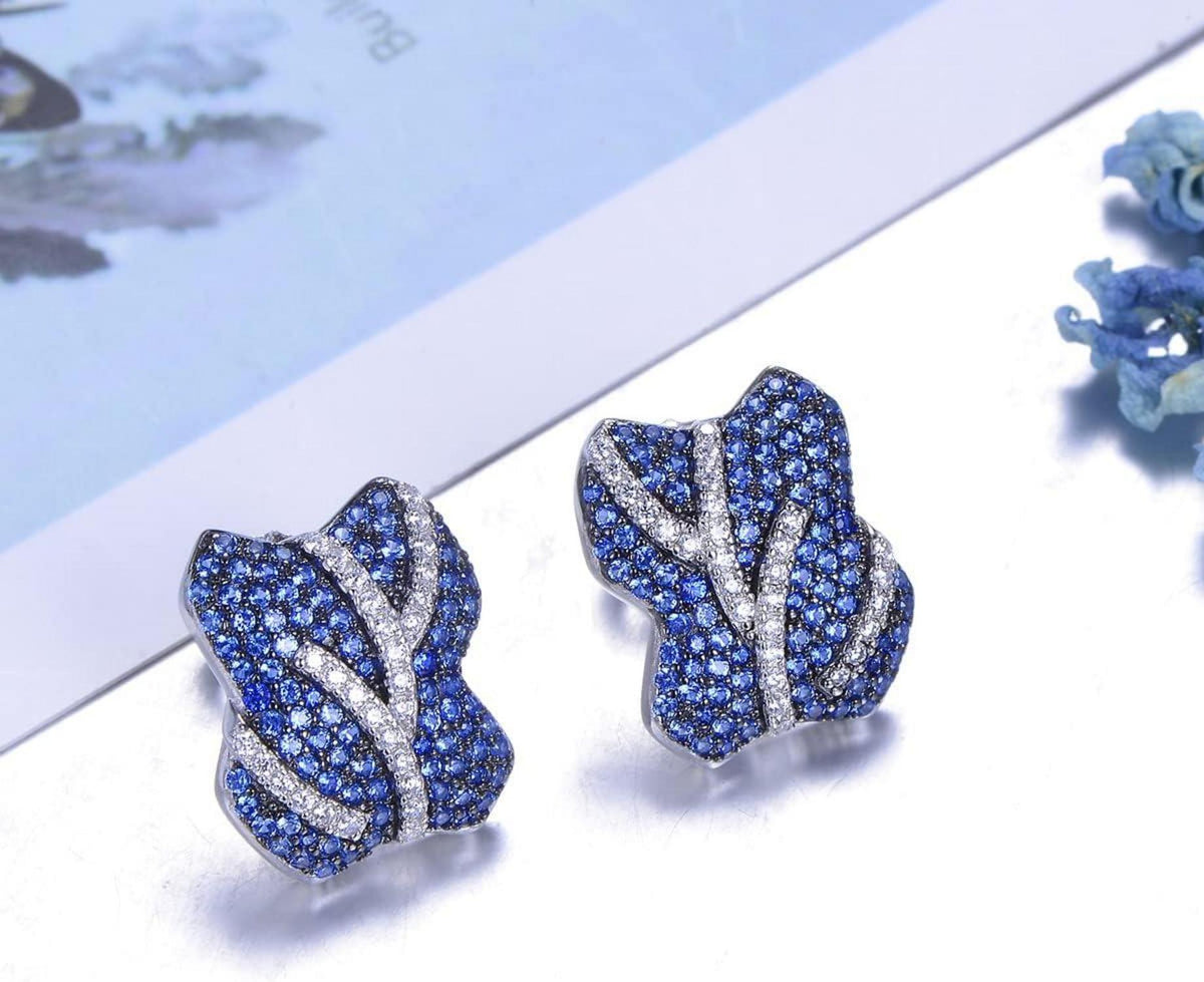 Elegante S925 Silber Damenohrringe mit Zirkonia in Blau