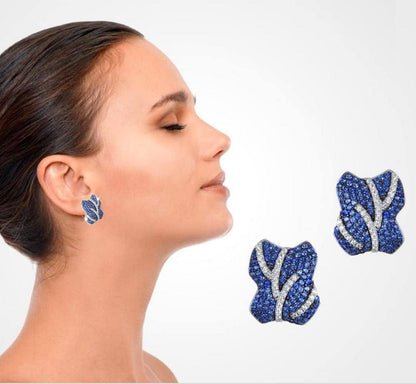 Elegante S925 Silber Damenohrringe mit Zirkonia in Blau