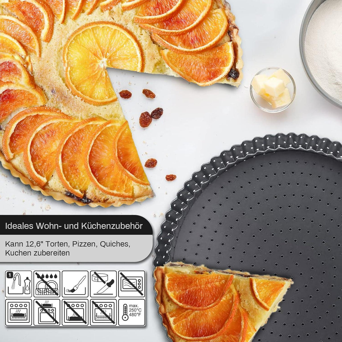 Tarteform Ø 28cm mit Hebeboden Karbonstahl Antihaft Runde Kuchenform