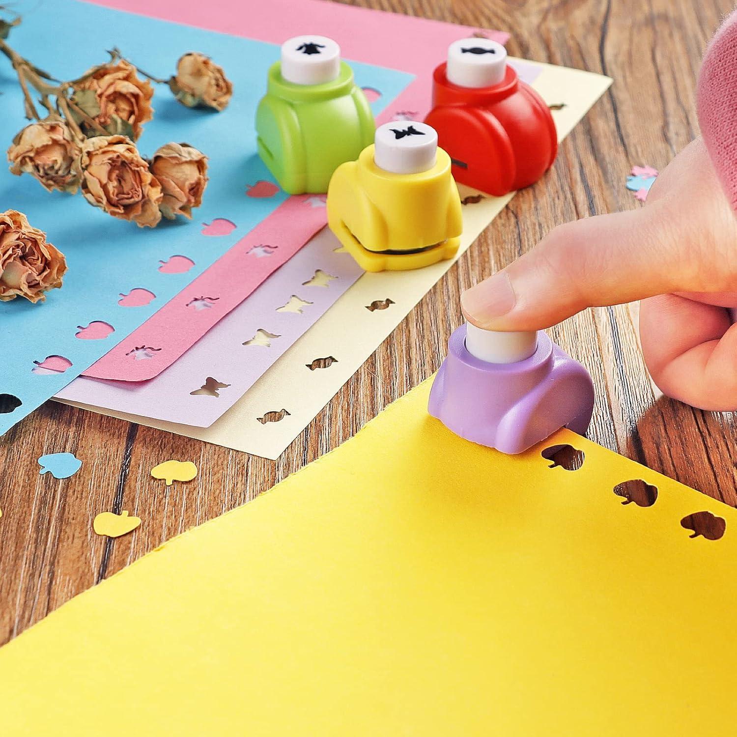 Kinder Bastelschere Set mit Stanzer und Zickzackschere, 6 Scheren und 6 Papierstanzer