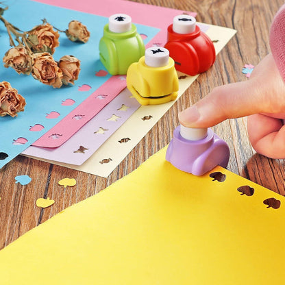 Kinder Bastelschere Set mit Stanzer und Zickzackschere, 6 Scheren und 6 Papierstanzer