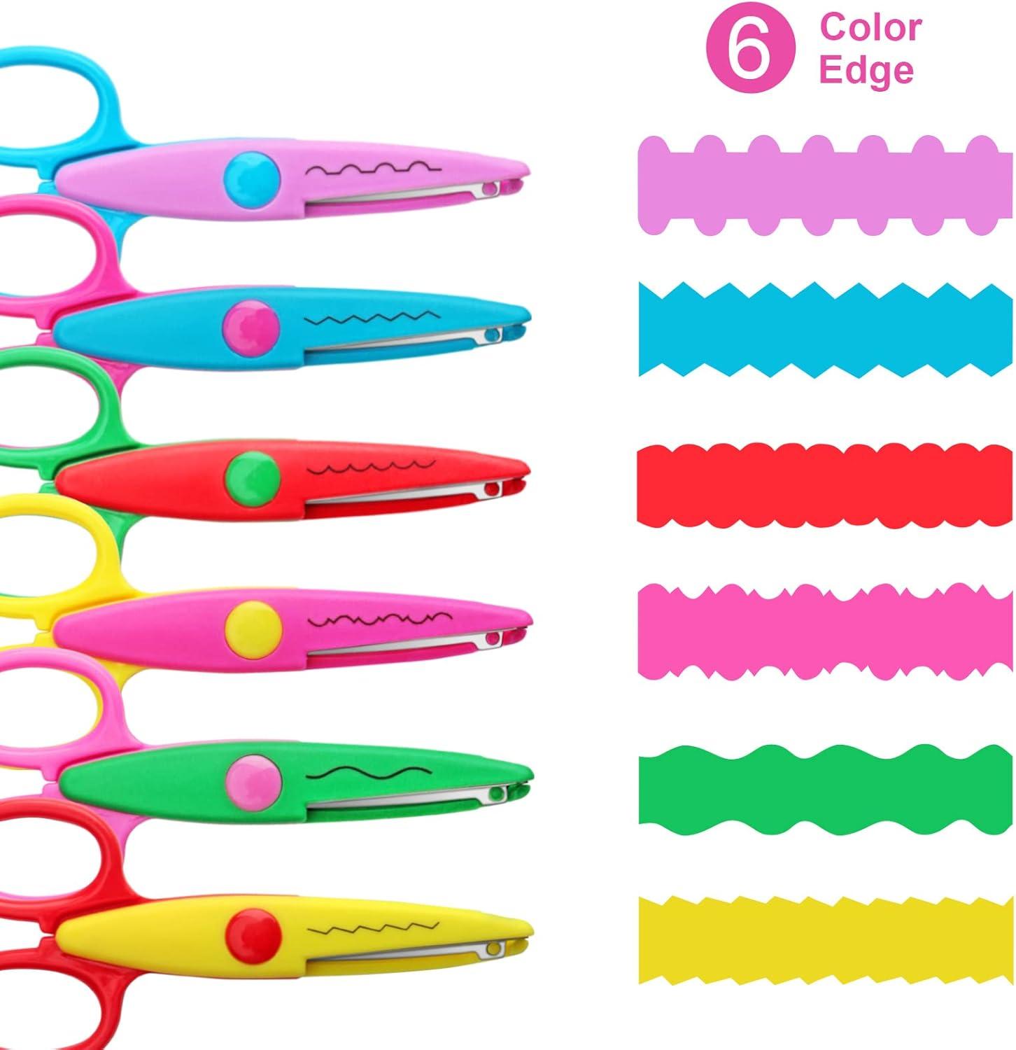 Kinder Bastelschere Set mit Stanzer und Zickzackschere, 6 Scheren und 6 Papierstanzer