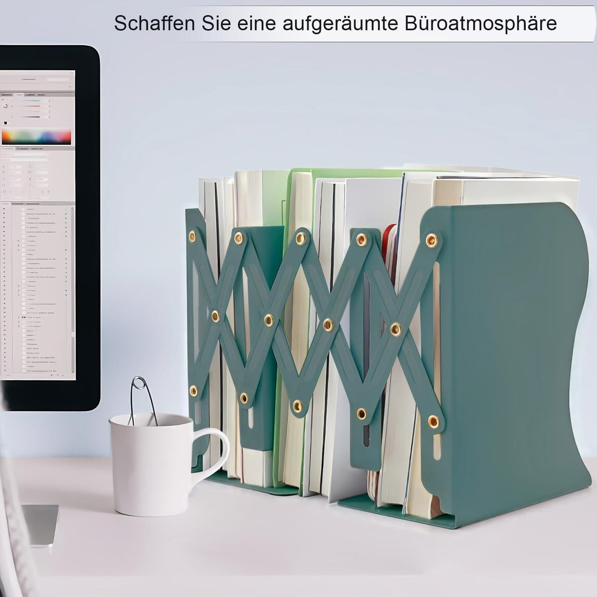 Verstellbare Metall Buchstützen für Schreibtisch & Regal Grün