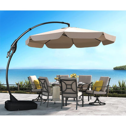 Sonnenschirm 300cm Beige Rund mit Volant und Kurbel