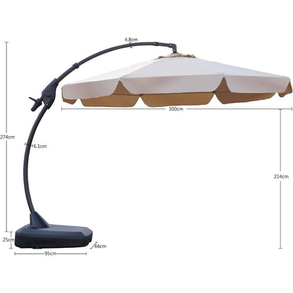 Sonnenschirm 300cm Beige Rund mit Volant und Kurbel