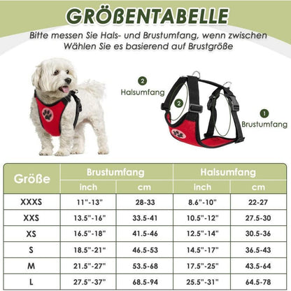 Hundegeschirr Auto Sicherheitsgurt Set – Atmungsaktiv, Rot, XS