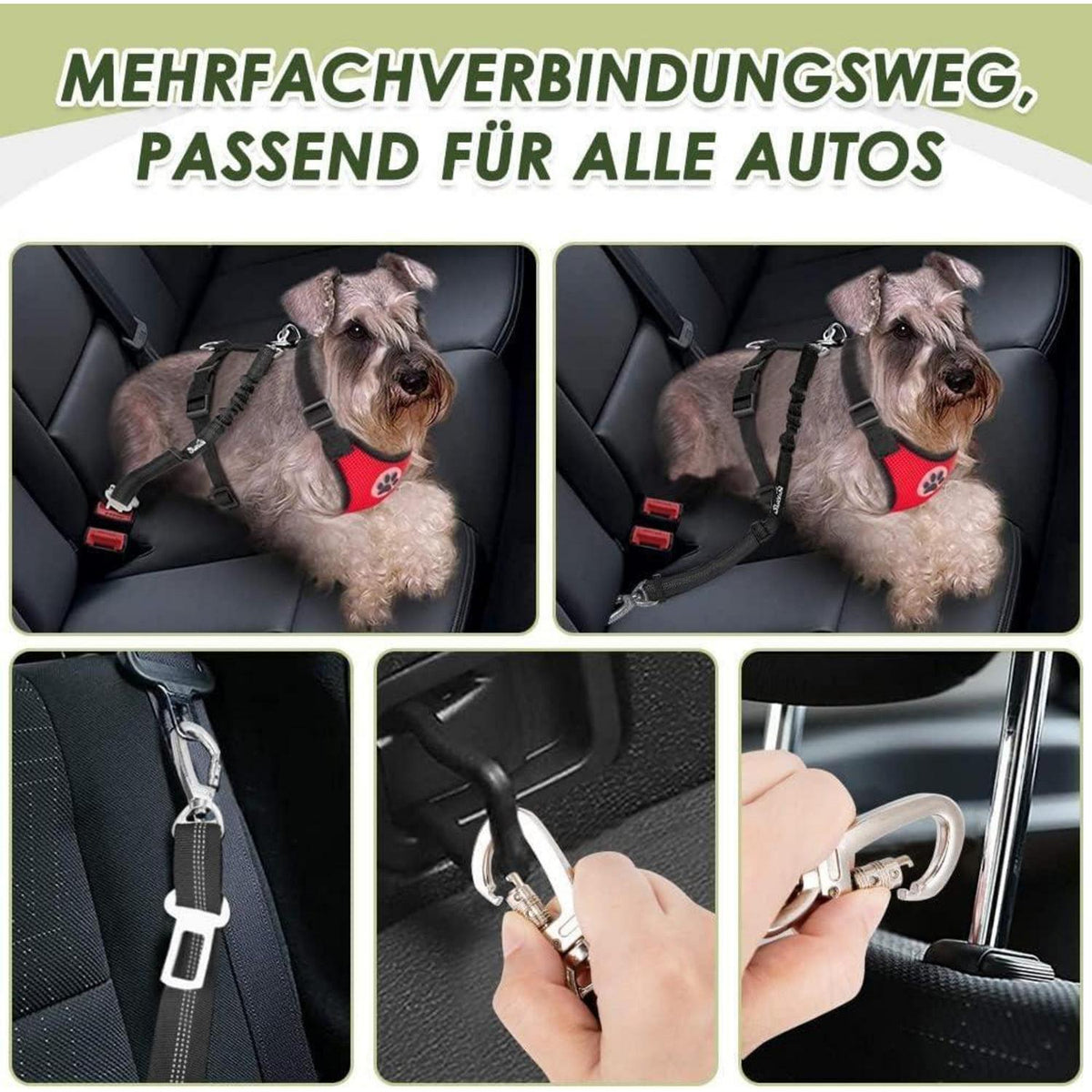 Hundegeschirr Auto Sicherheitsgurt Set – Atmungsaktiv, Rot, XS