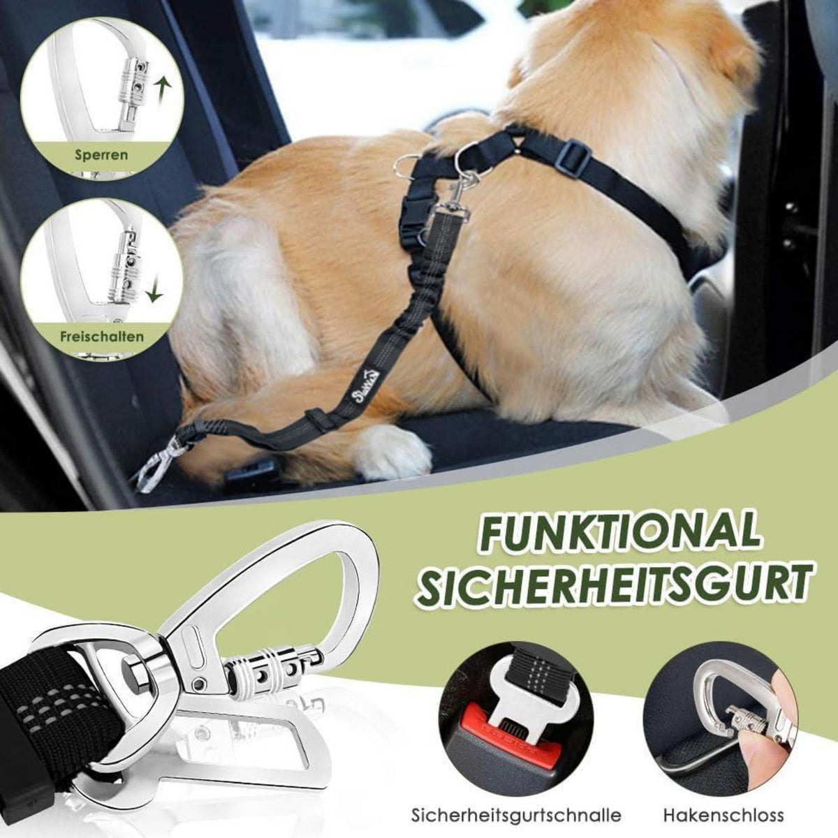 Hundegeschirr Auto Sicherheitsgurt Set – Atmungsaktiv, Rot, XS