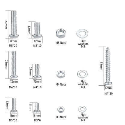 Schrauben- und Muttern-Set M3-M5, 380 Teile, Silber