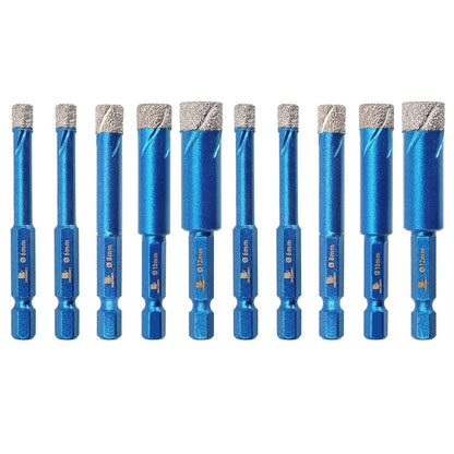 Diamantbohrer Set 10tlg. 6-12mm für Fliesen, Glas, Granit