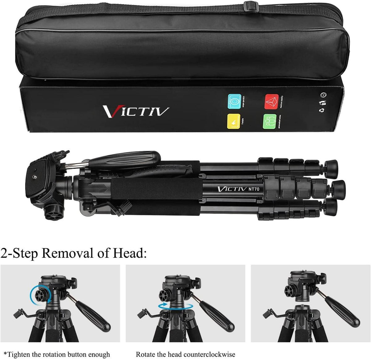 Kamera Stativ 52–185cm Höhe 3-Wege-Kopf Aluminium DSLR Nikon Sony