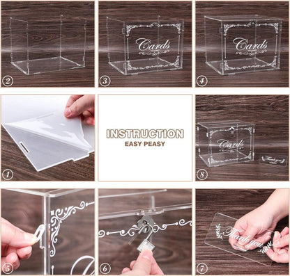 Benjia Hochzeit Acryl Kartenbox Vintage Briefbox Geldbox 28x22x23cm