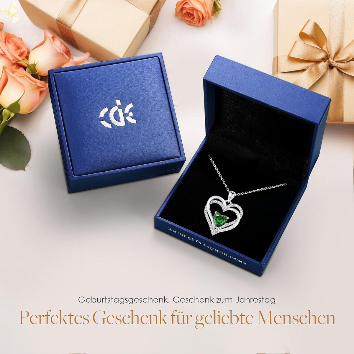 Herz Kette Damen 925 Sterling Silber Geburtsstein Mai