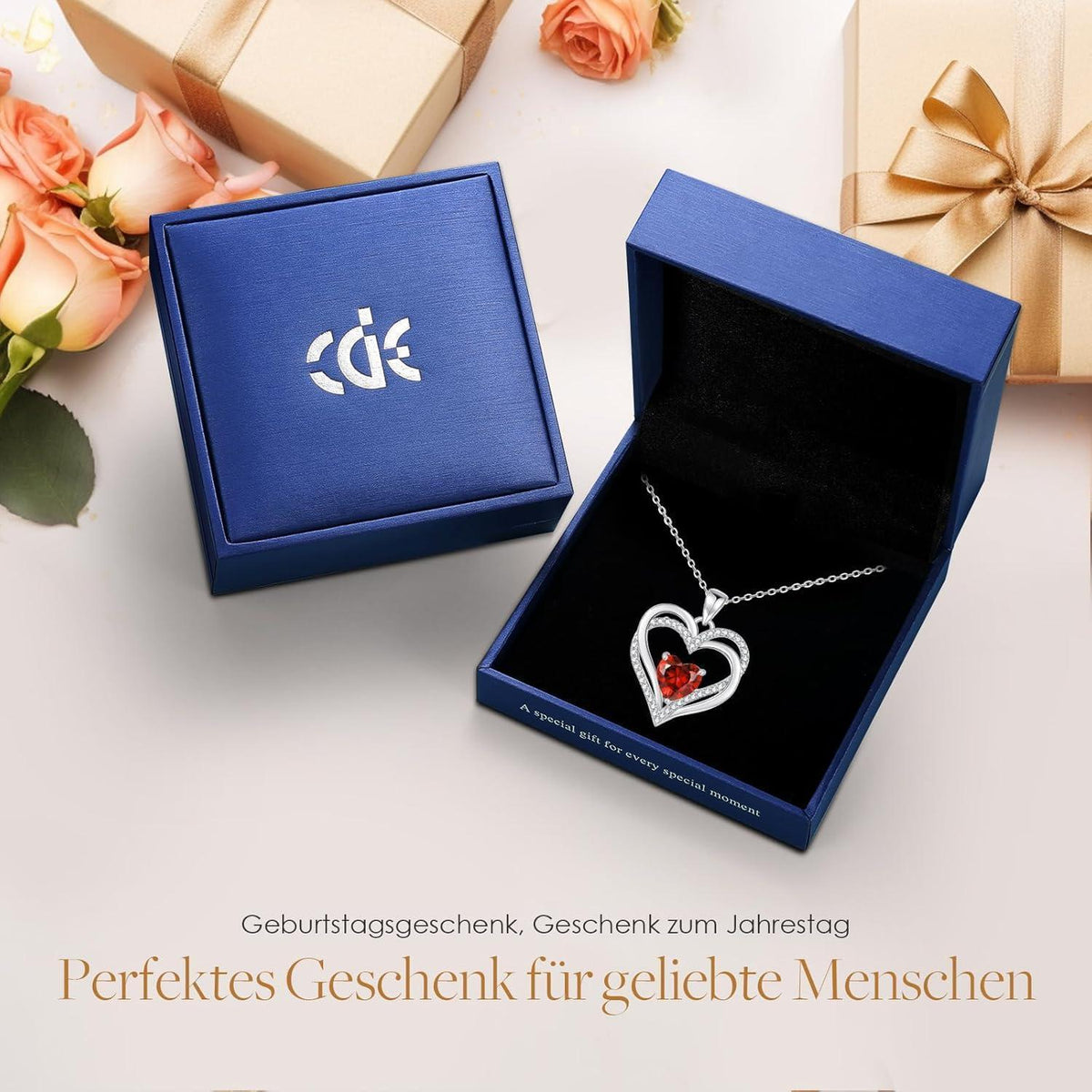 Sterling Silber Halskette mit Herz-Geburtsstein – Juli