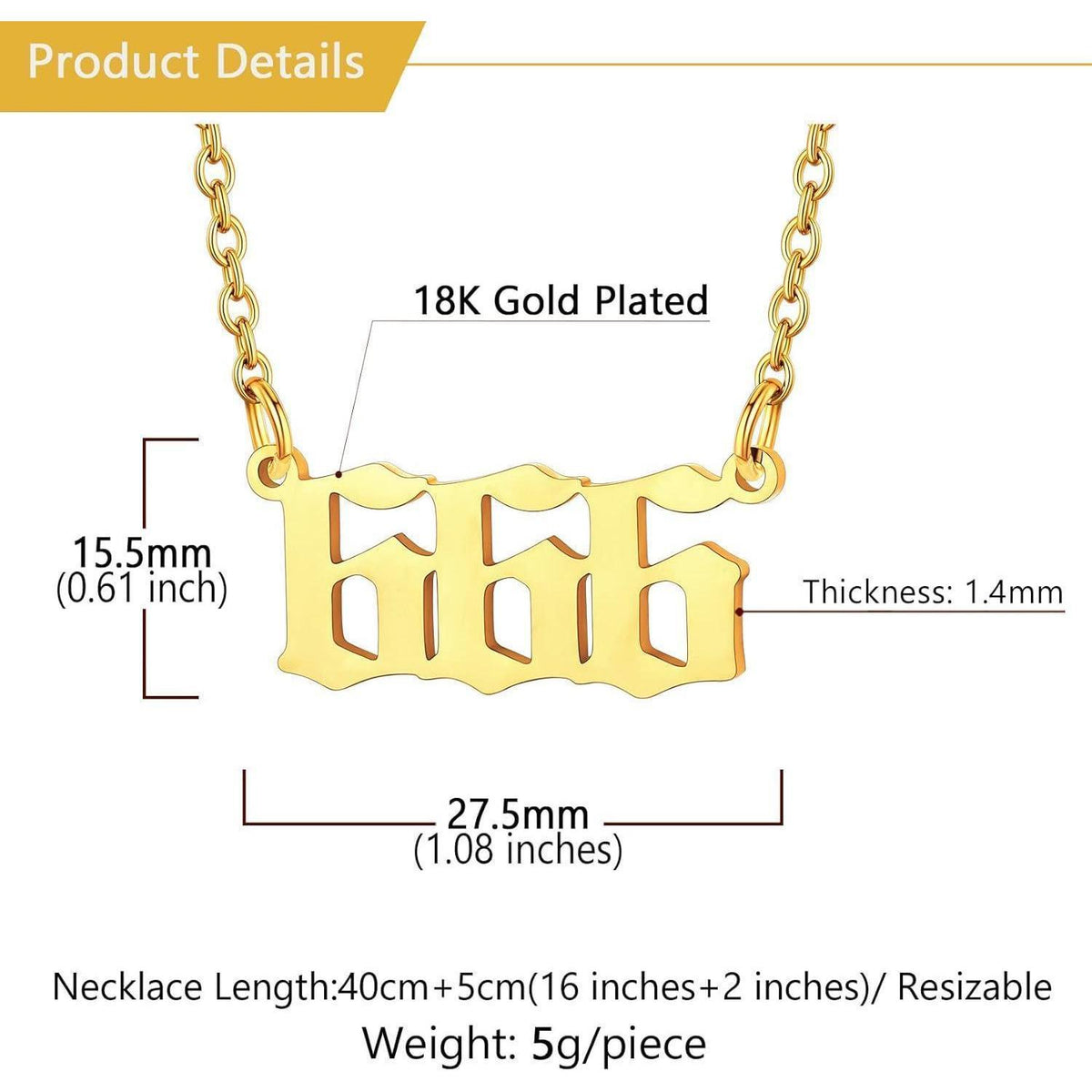 Engelszahl Halskette 666 Gold Edelstahl Damen Mädchen Glücksbringer