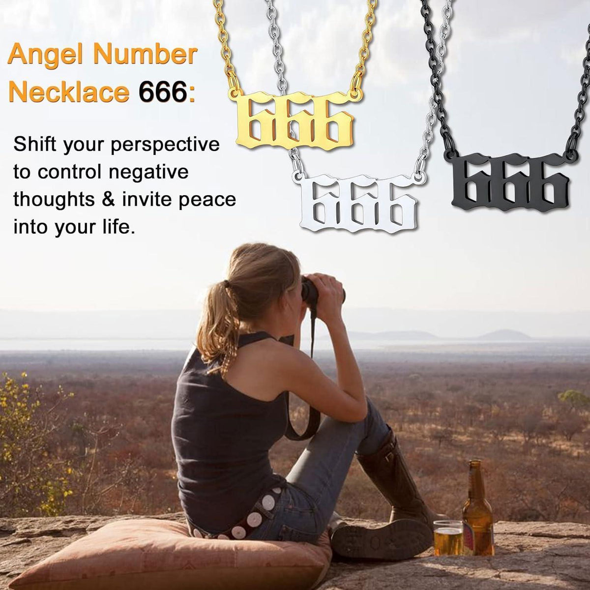 Engelszahl Halskette 666 Gold Edelstahl Damen Mädchen Glücksbringer