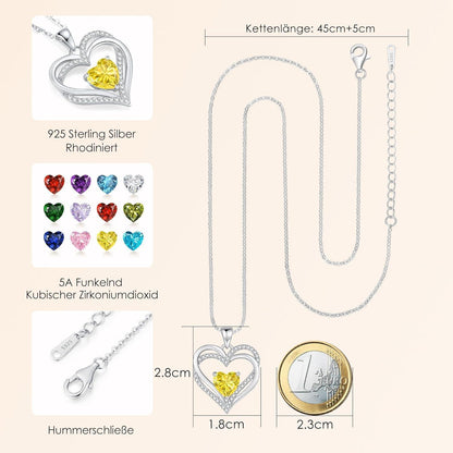 Herz Halskette Sterling Silber mit Geburtsstein – Geschenk für Frauen