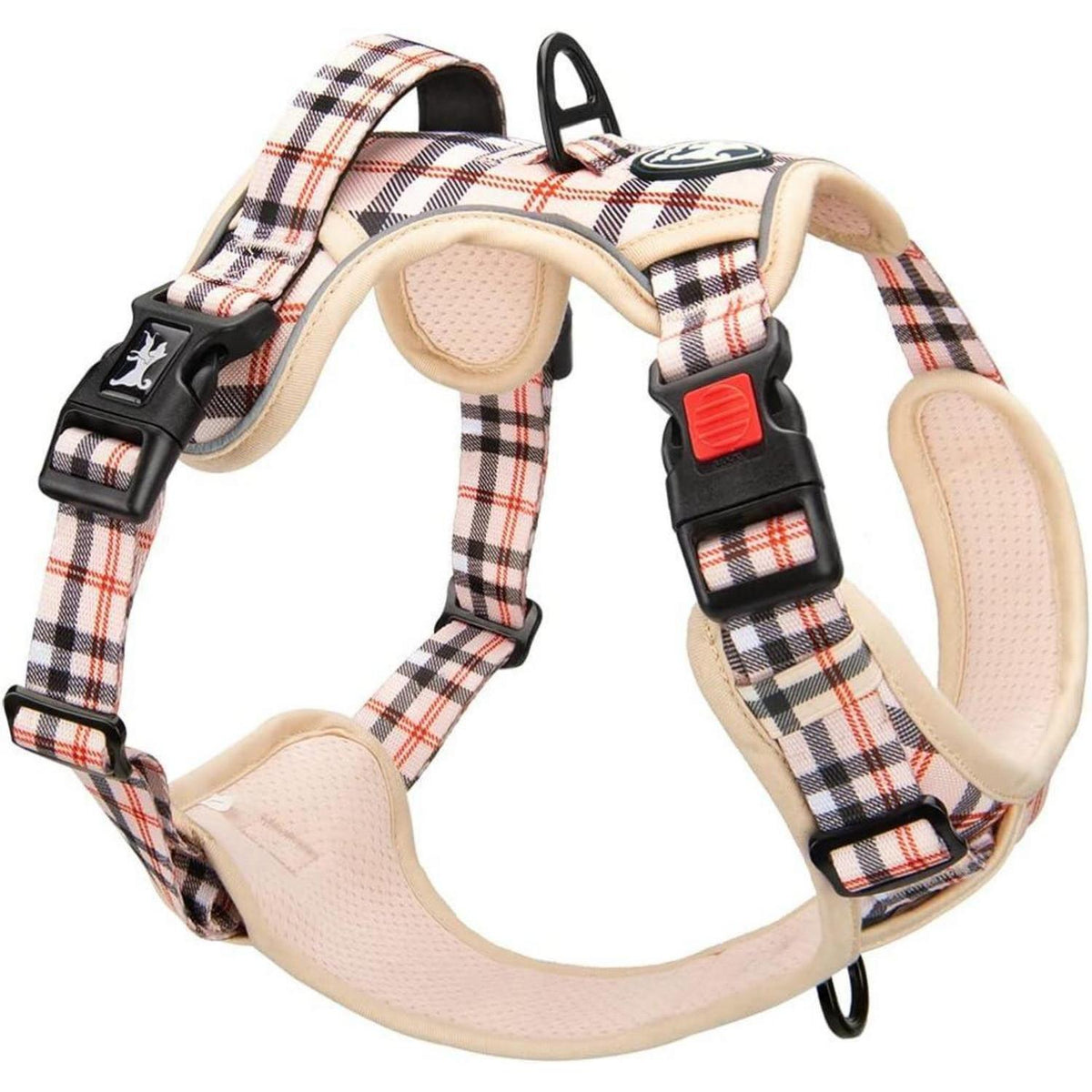 PoyPet Kein Zieh-Hundegeschirr mit Griff, Kariert Beige XL