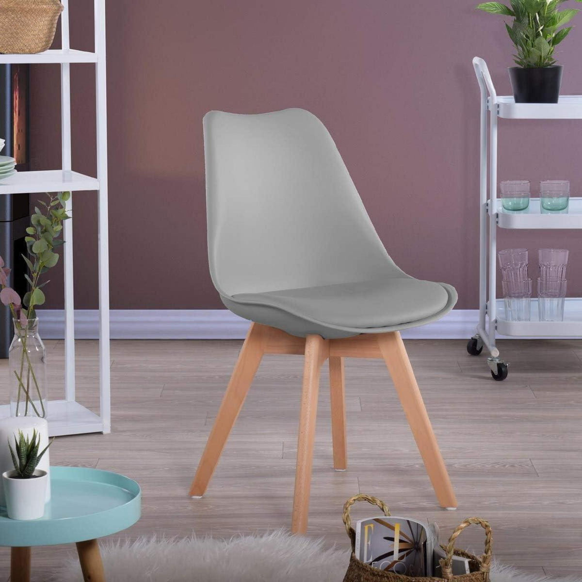8x Esszimmerstuhl Grau – Retro Design mit Holzbeinen