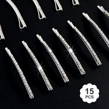 Kristall Haarnadeln Strass Bobby Pin 15 Stück Silber