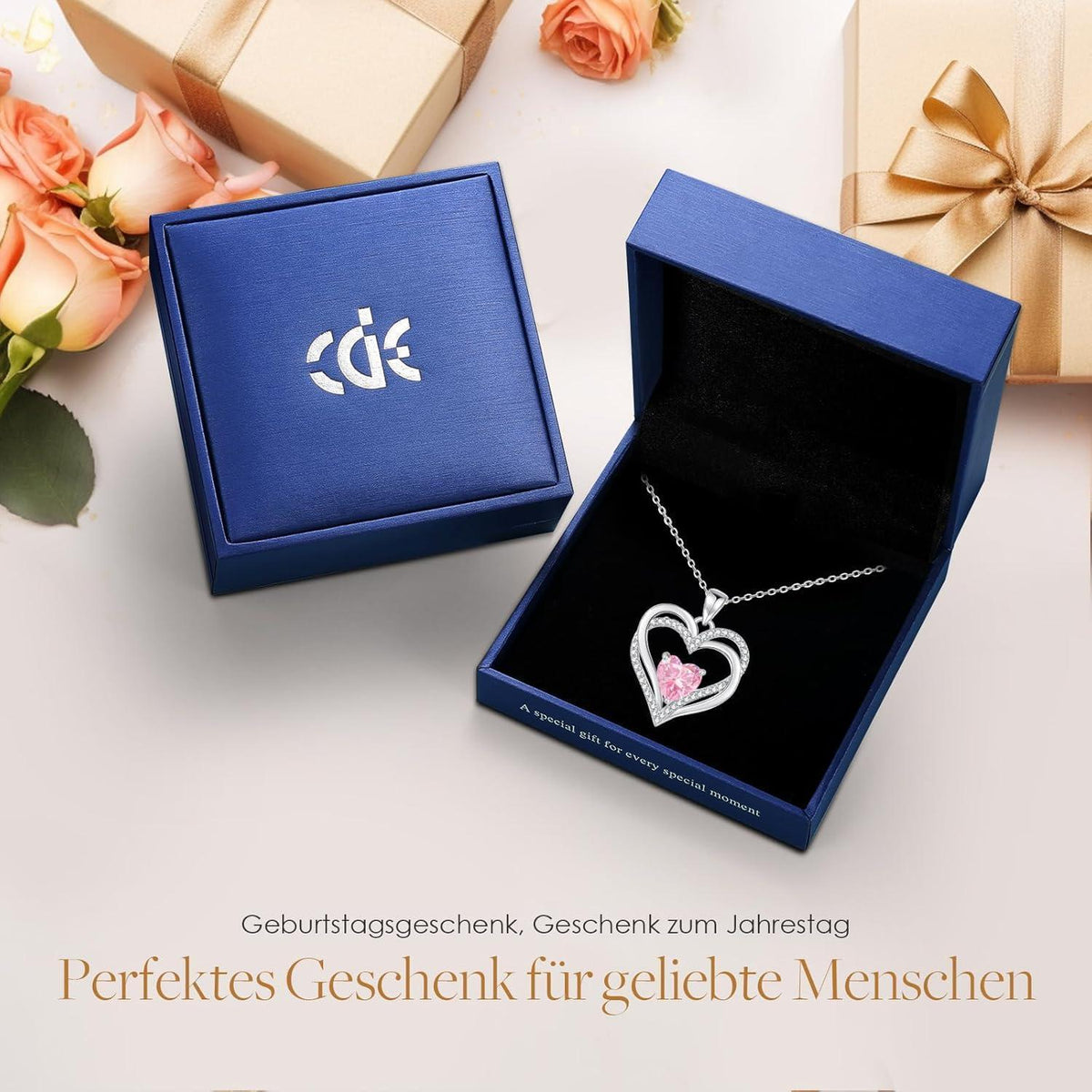 Damen Halskette Herz mit Geburtsstein 925 Sterling Silber