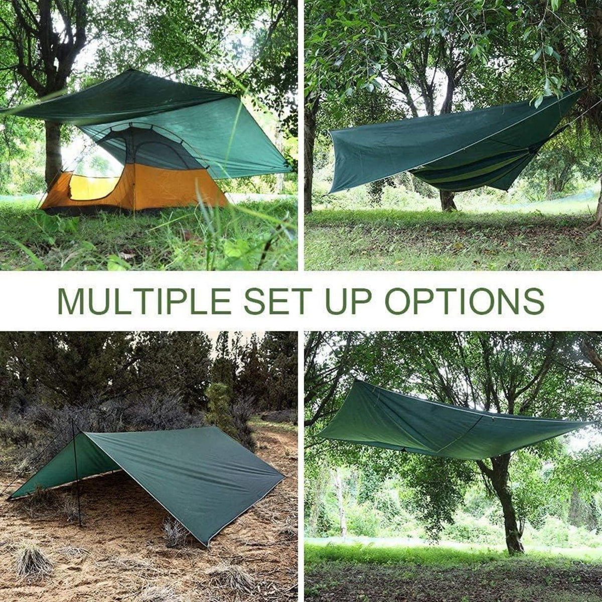 Zeltplane Camping Tarp 3x3m Wasserdicht mit Zubehör Grün