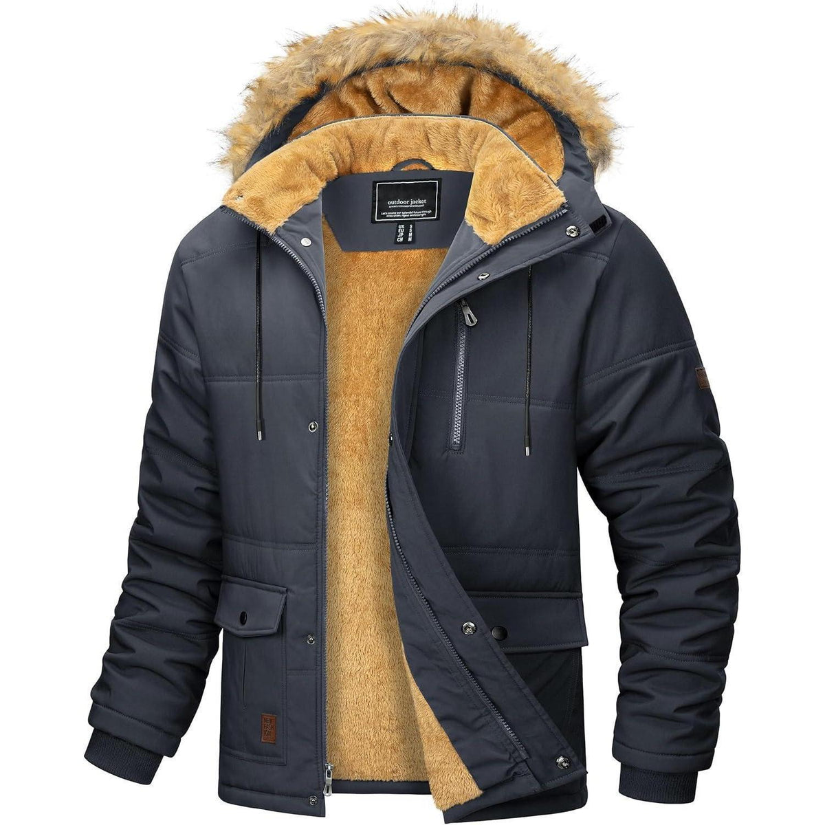 Herren Winter Parka mit abnehmbarer Kapuze, warm gefüttert, dunkelgrau 3XL