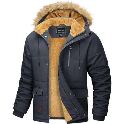 Herren Winter Parka mit abnehmbarer Kapuze, warm gefüttert, dunkelgrau 3XL
