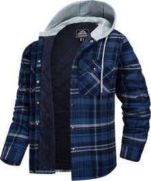 Kariertes Hemdjacke Winter Thermohemd mit Kapuze und Multi Taschen