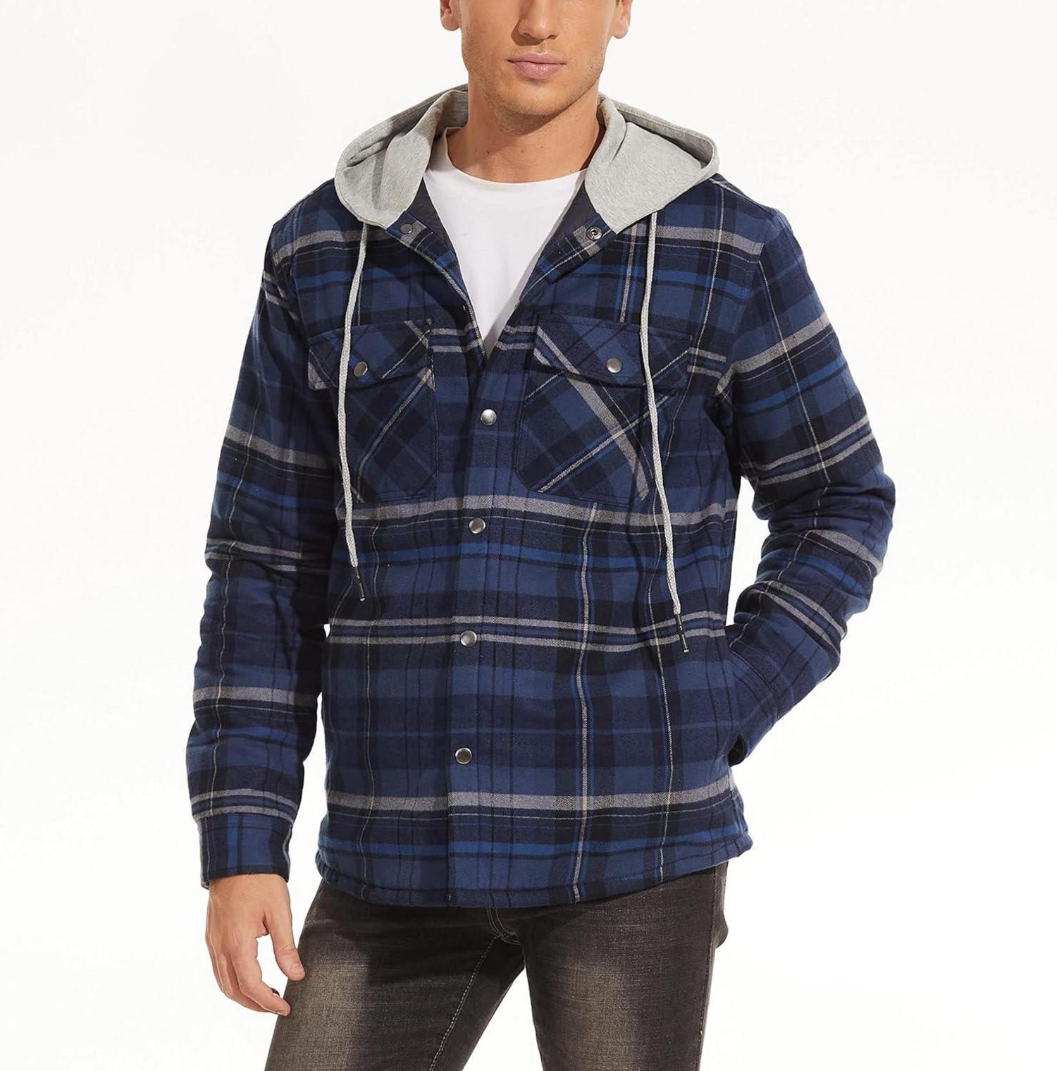 Kariertes Herren Hemdjacke Winter Thermohemd Gefüttert XL