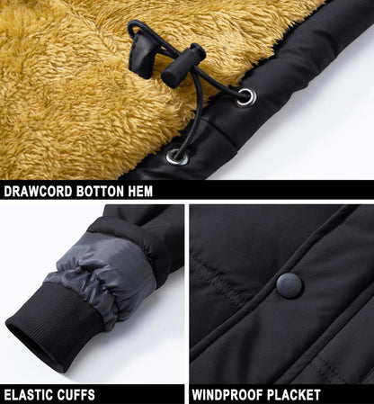 Herren Winter Parka Jacke Winddicht Warme Fleecejacke Outdoor XXL Schwarz