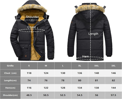 Herren Winter Parka Jacke Outdoor Fleece Übergangsjacke XXL Schwarz