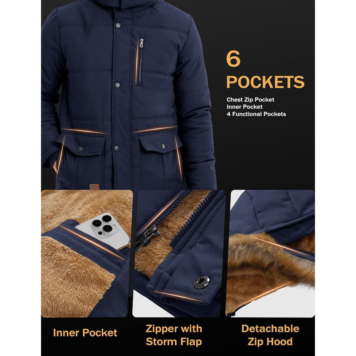 Herren Winter Parka Dunkelblau 3XL - Warm & Winddicht