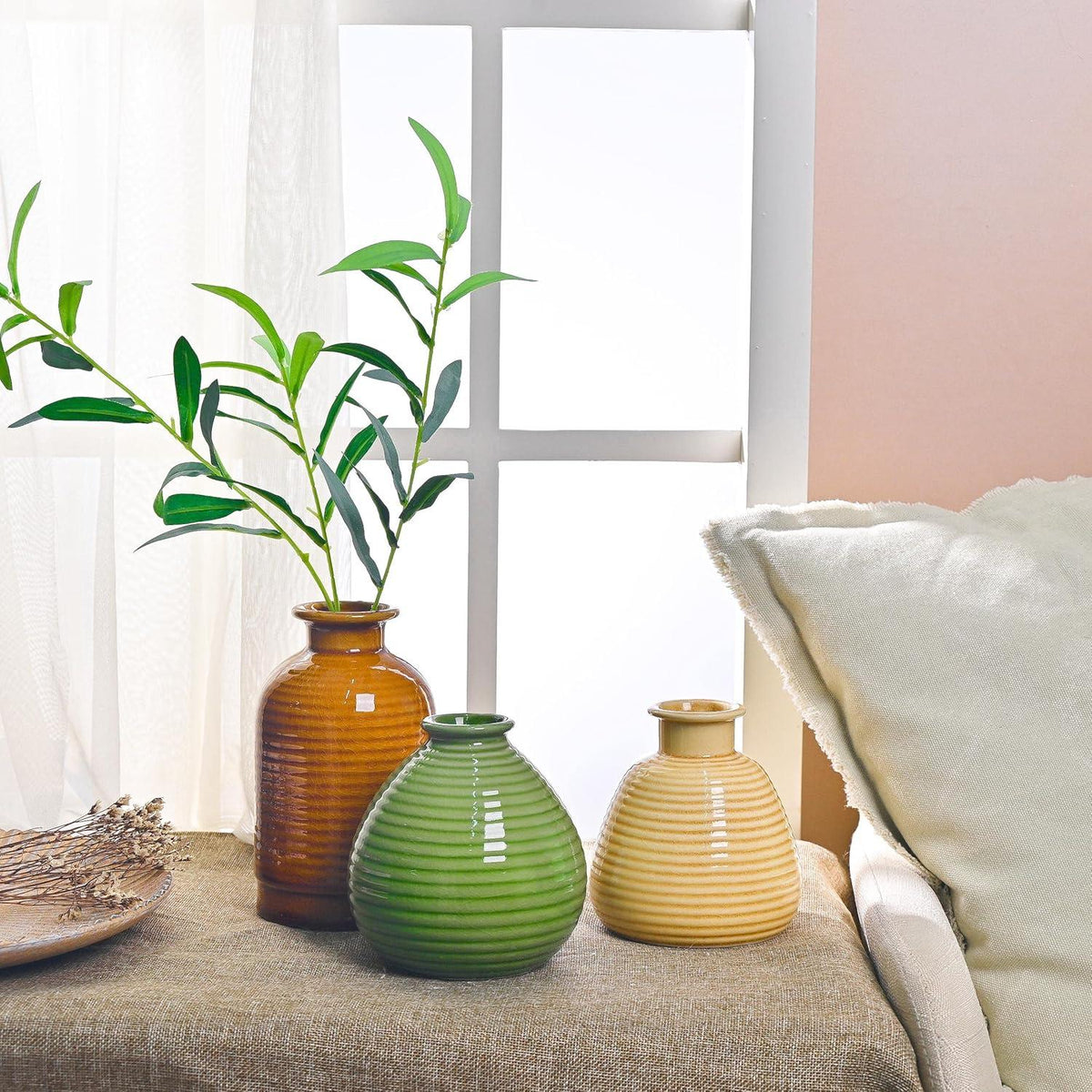 Bunte Keramikvasen Set für Wohnzimmer Dekoration 18/13 cm