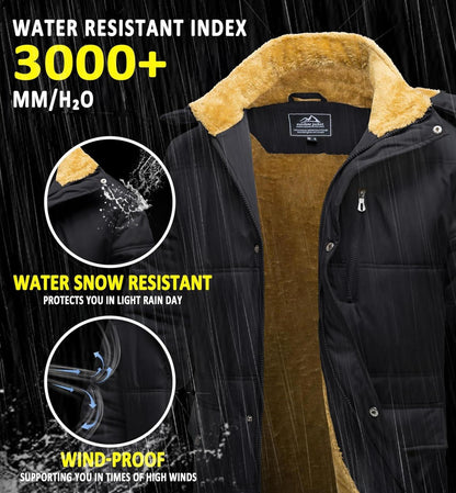 Winter Parka Jacke Herren Winddicht mit Fleece gefüttert Schwarz