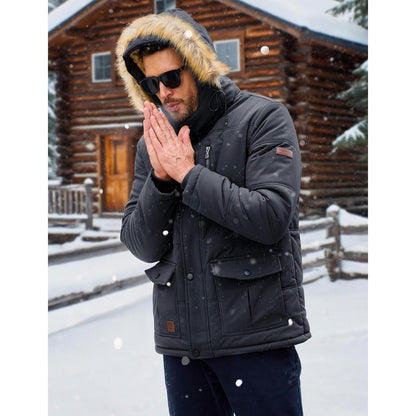 Herren Winterparka Fleecejacke Winddicht & Warm – Dunkelgrau XL