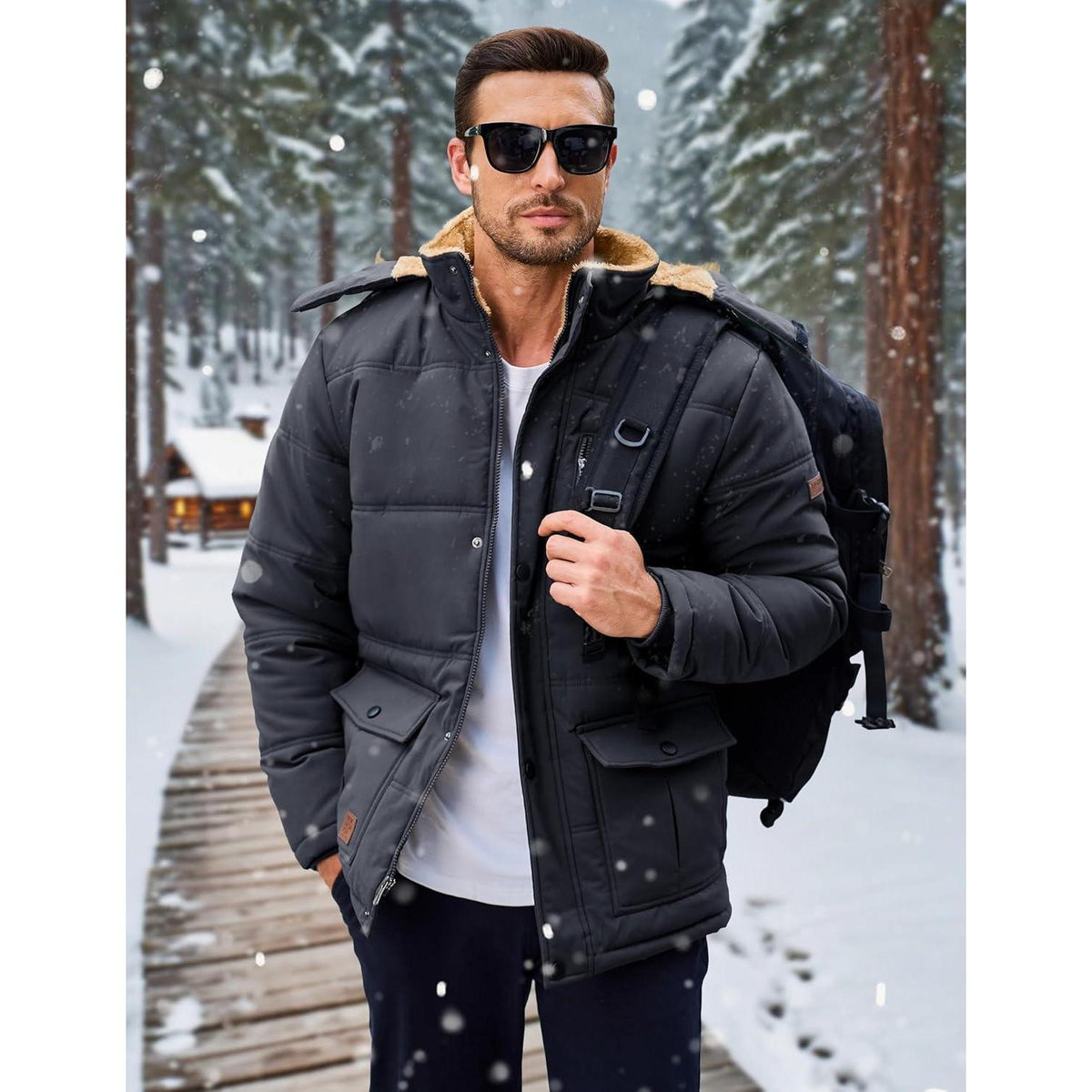 Herren Winterparka Fleecejacke Winddicht & Warm – Dunkelgrau XL