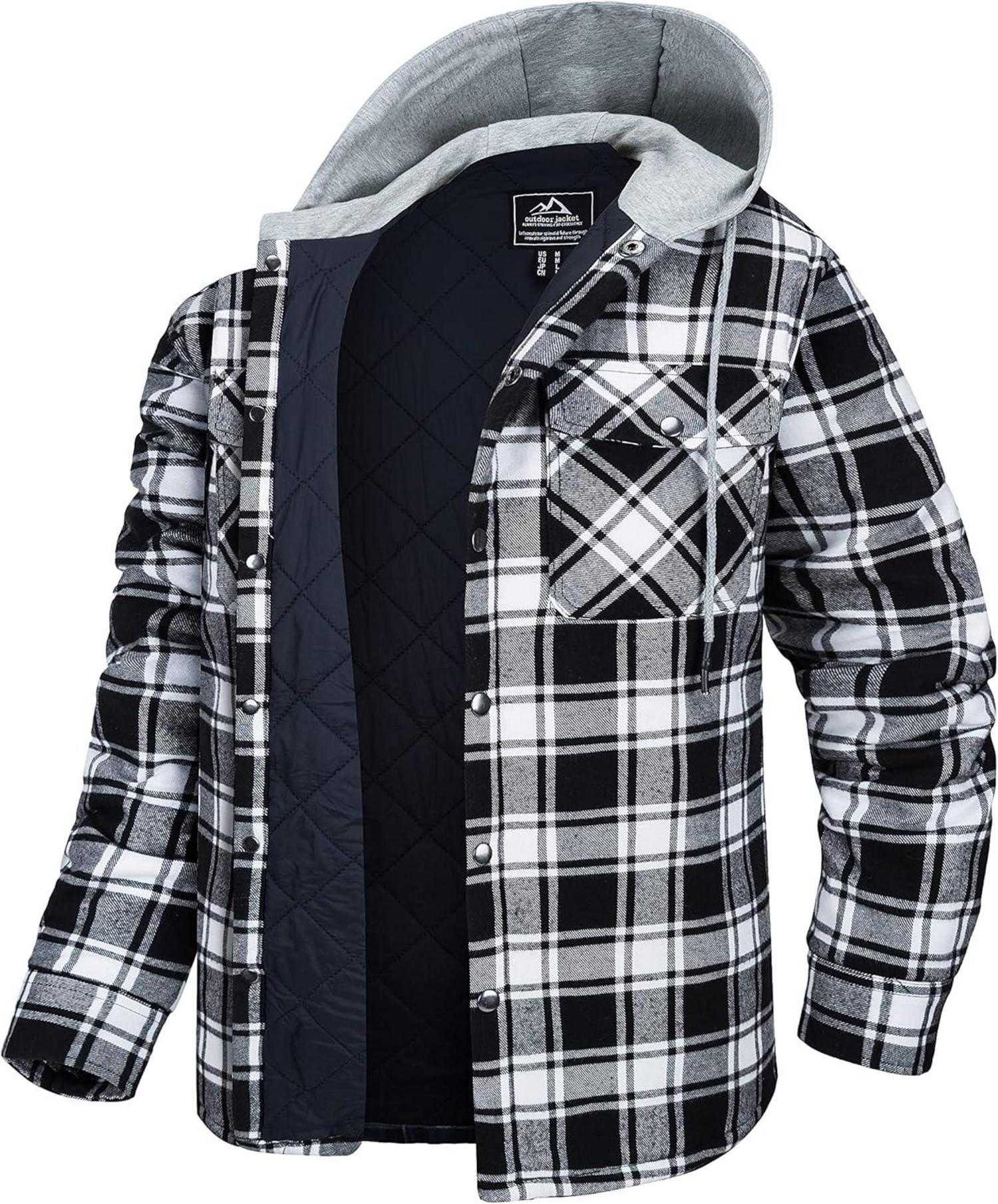 Kariertes Winter Thermohemd mit Kapuze und Multi Taschen