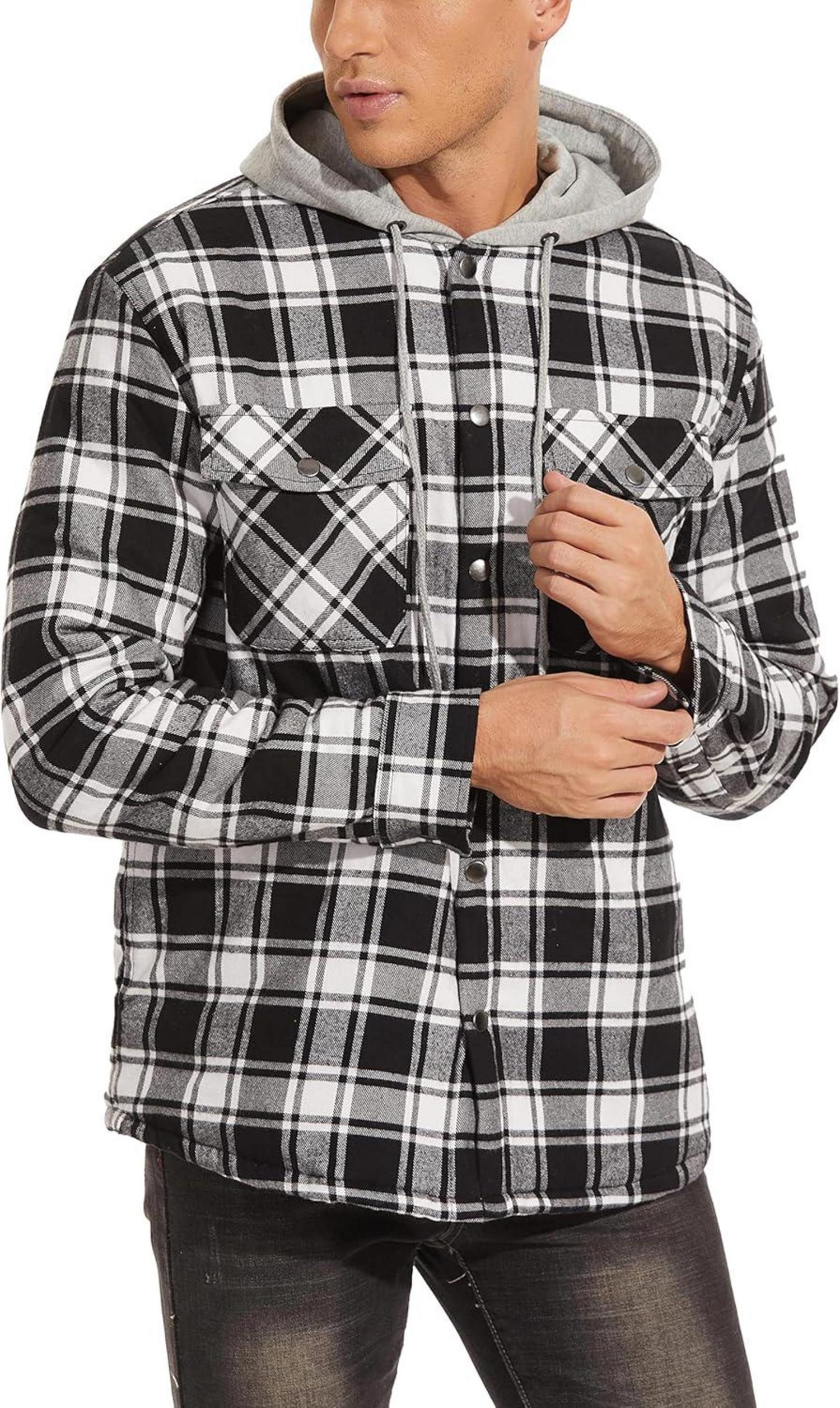 Kariertes Winter Thermohemd mit Kapuze und Multi Taschen
