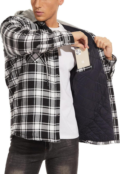 Herren Kariertes Hemdjacke Winter Thermohemd Gefüttert Holzfällerhemd Warme Freizeithemd