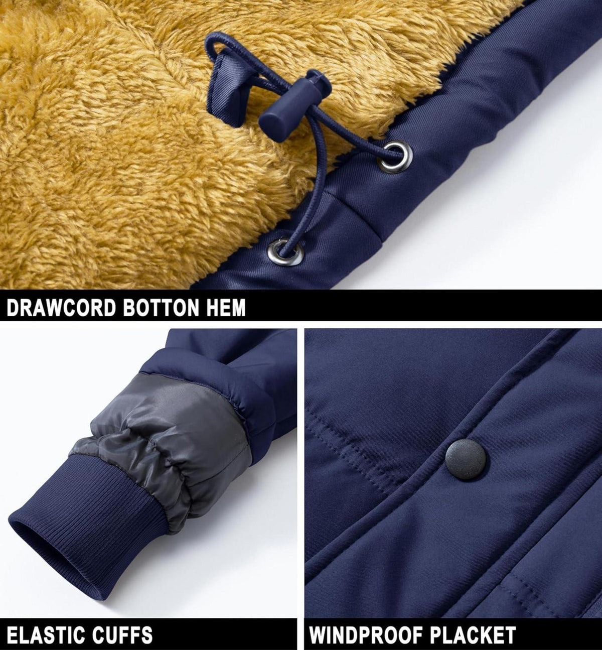Herren Winter Parka Jacke Winddicht Outdoor Fleece Gefüttert L Dunkelblau