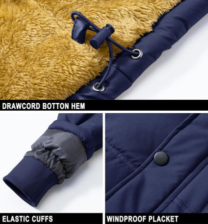 Herren Winter Parka Jacke Winddicht Outdoor Fleece Gefüttert L Dunkelblau