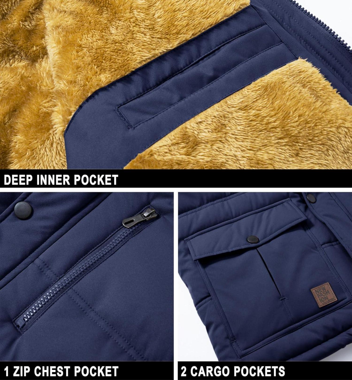 Herren Winter Parka Jacke Winddicht Outdoor Fleece Warm Wasserabweisend Große
