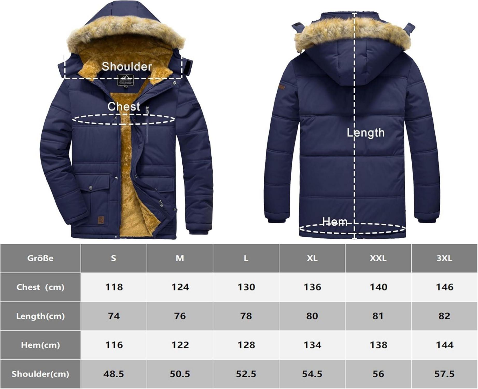 Herren Winter Parka Jacke Wasserabweisend Gefüttert Kapuze L