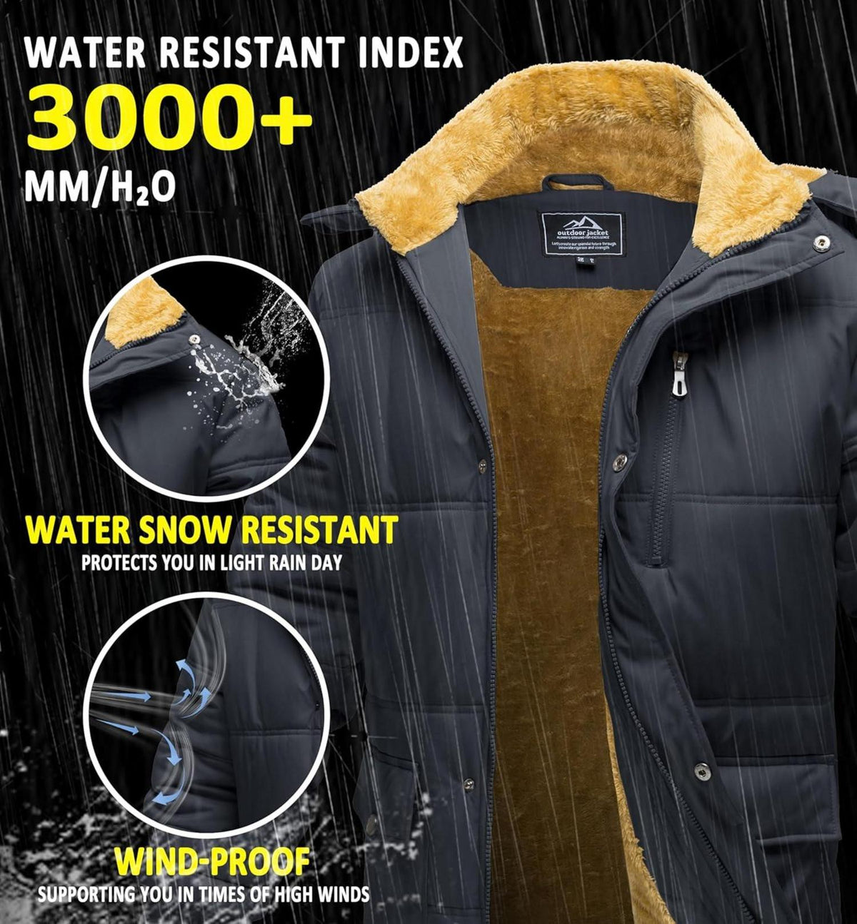 Herren Winter Parka Jacke Winddicht Fleecejacke Outdoor Warme