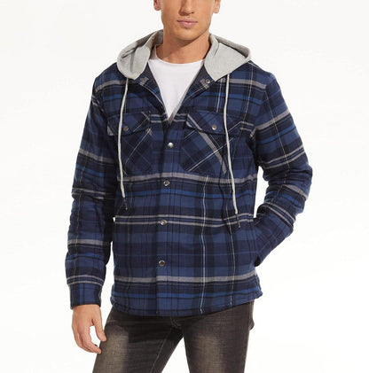 Herren Kariertes Thermohemd Gefüttert Hoodie Winter Outdoor