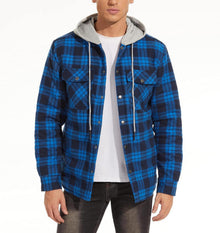 Herren Kariertes Hemdjacke Winter Thermohemd mit Kapuze